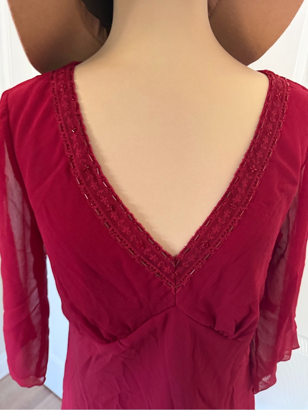 Whimsical burgundy Sheer Sleeve Top